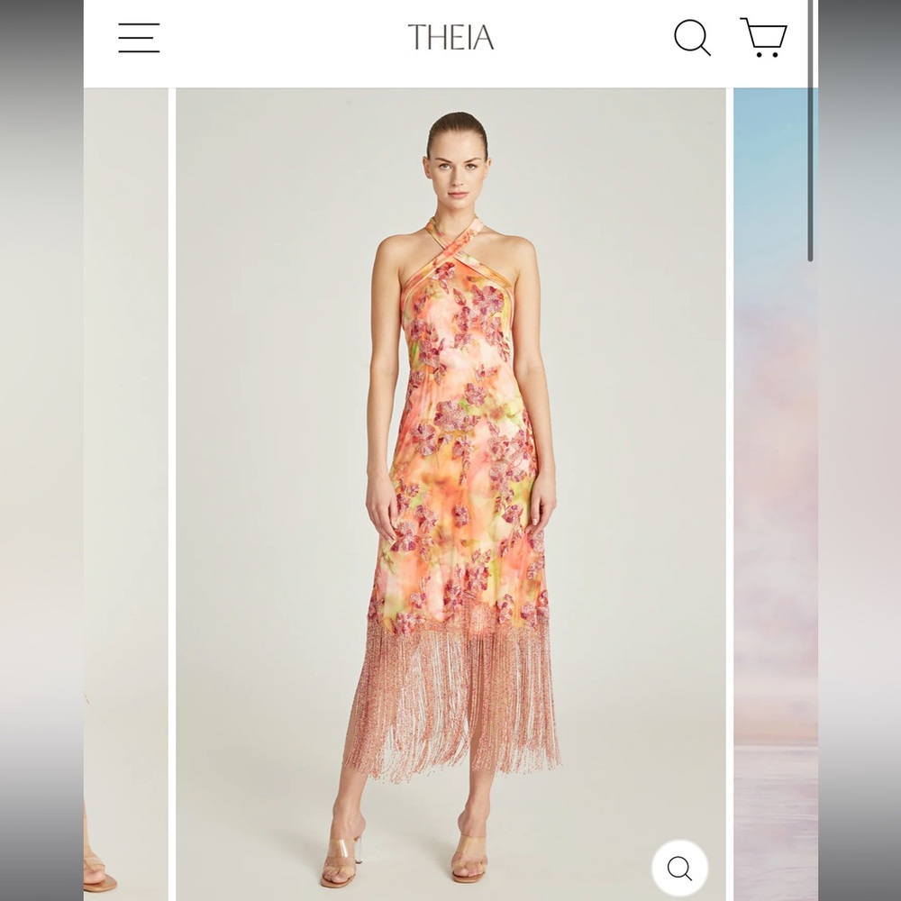 Brigette Fringe Halter Dress- THEIA